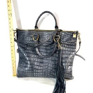 Gilli Genuine Leather Croc Embossed Tote Satchel Crossbody Gray Tassel NWOT